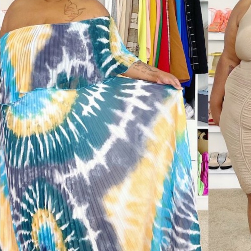 Adolph tye dye off shoulder pleated maxi dress. 3XL